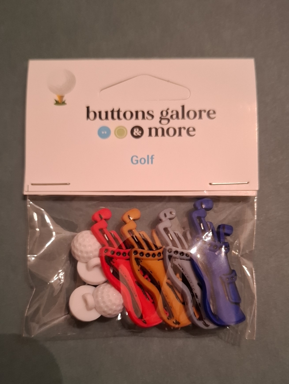 Golf Bag and Ball Craft Buttons – White, Red, Orange, Gray, Blue